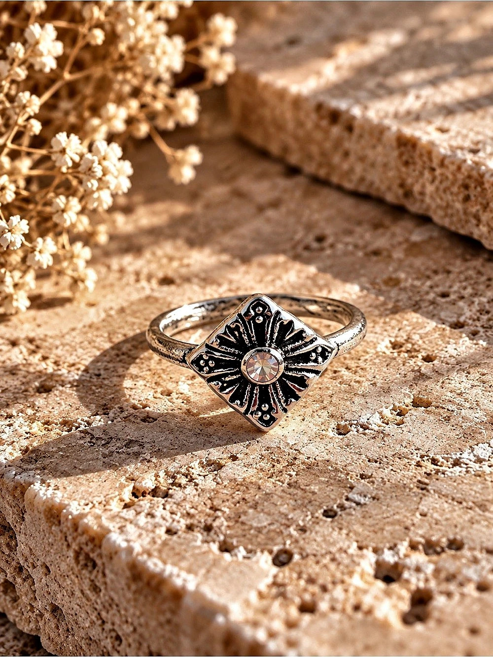 Geometric Silver & Black tone Ring